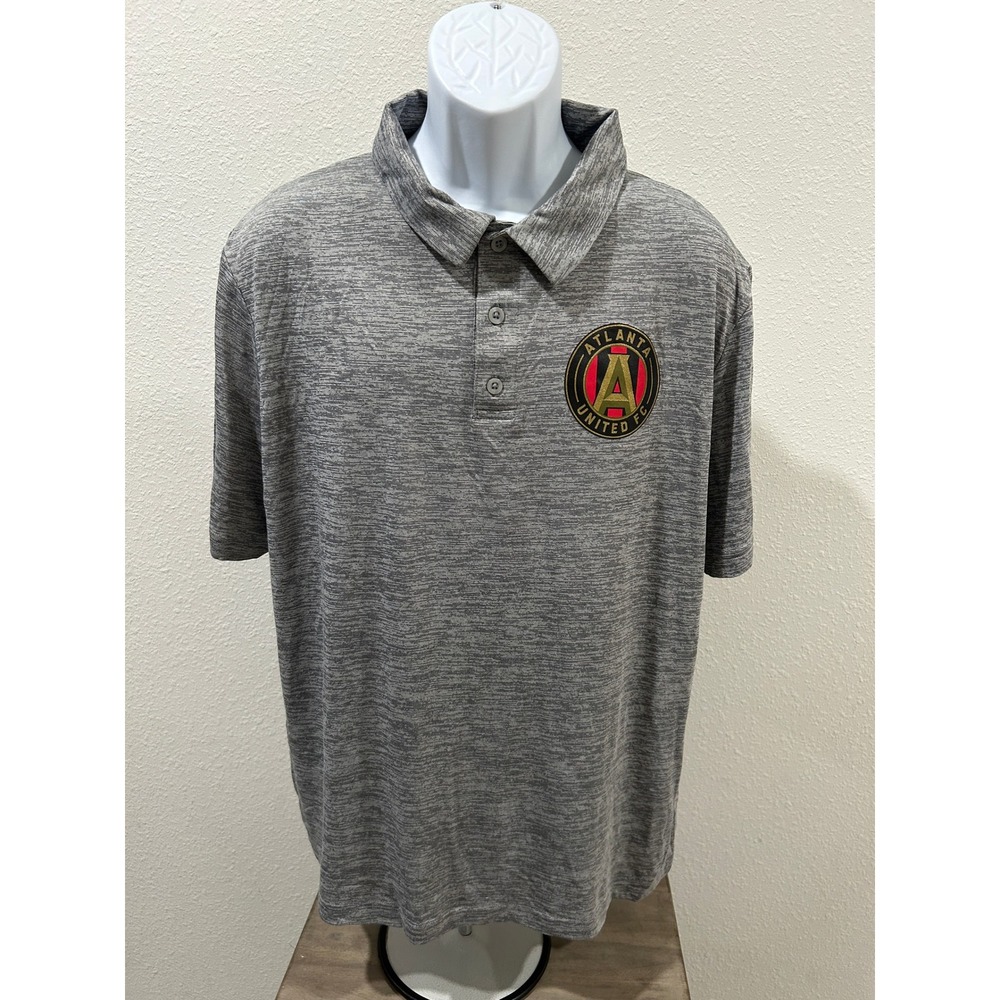 Atlanta United FC MLS Mens XL Polo Shirt Grey Space Dye Short Sleeve Soccer